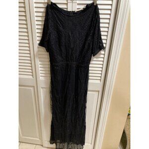 Soft Surroundings Maxi Dress Womens Medium Black Lace EmbroidarySheer Dress READ